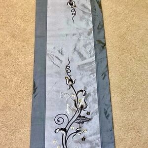Elegant grey tone Table Runner with Floral Embroidery